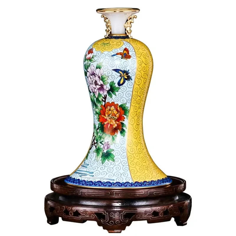 Handcrafted Cloisonne Enamel Copper Vase Artistic Decorative Home Ornament Exquisite Chinese Style Beijing Flower
