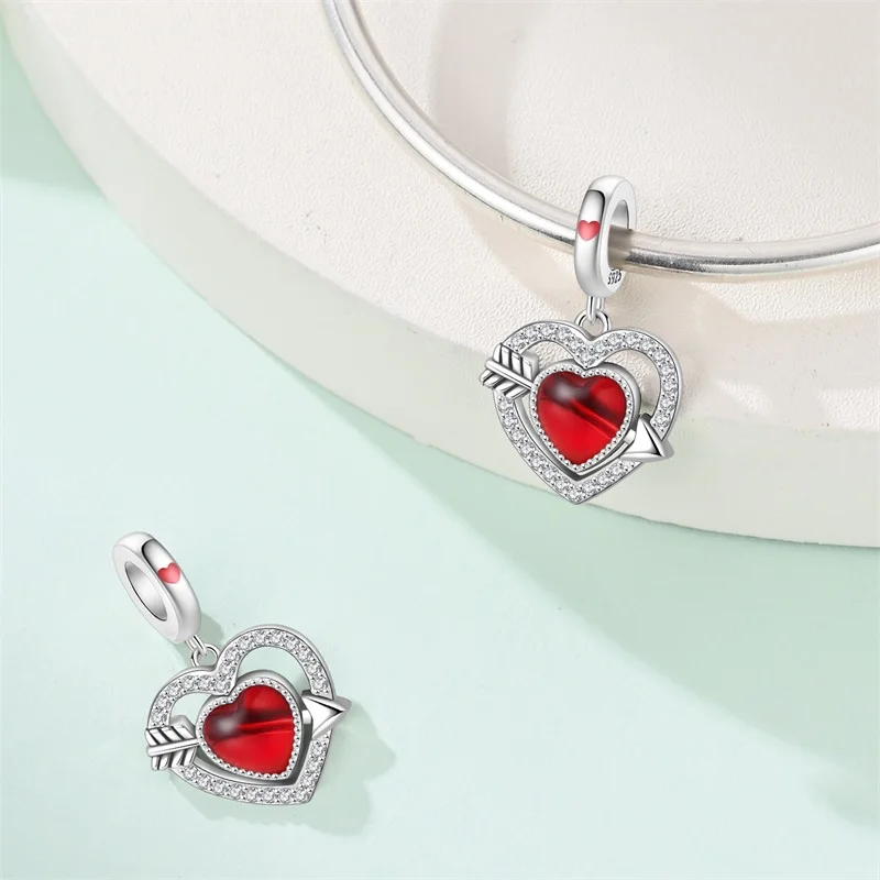 925 Sterling Silver Cupid Arrow Heart Charms Pendant Fit 3mm Original Bracelet DIY Women Exquisite Anniversary Jewelry Gifts