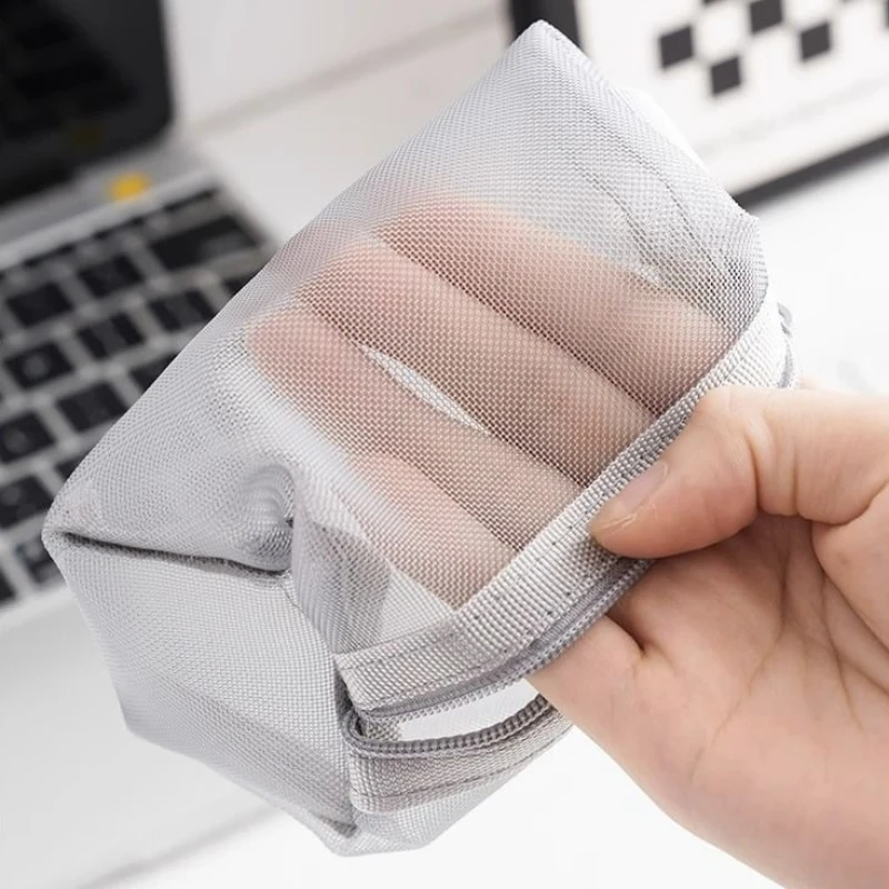 Mini Clear Nylon Mesh Cosmetic Bags Cute Women Small Lipstick Makeup Bags Pouch Data Line Key Earphone Organizer Case