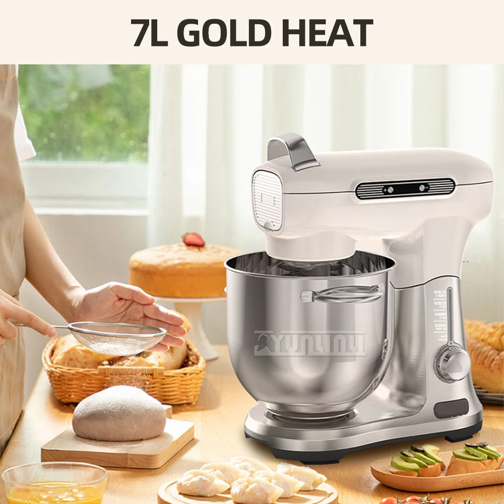 خلاط حامل طعام احترافي للمطبخ ، آلة الطهاة ، الفولاذ المقاوم للصدأ ، خلاط عجين الطعام الكهربائي ، 7 لتر