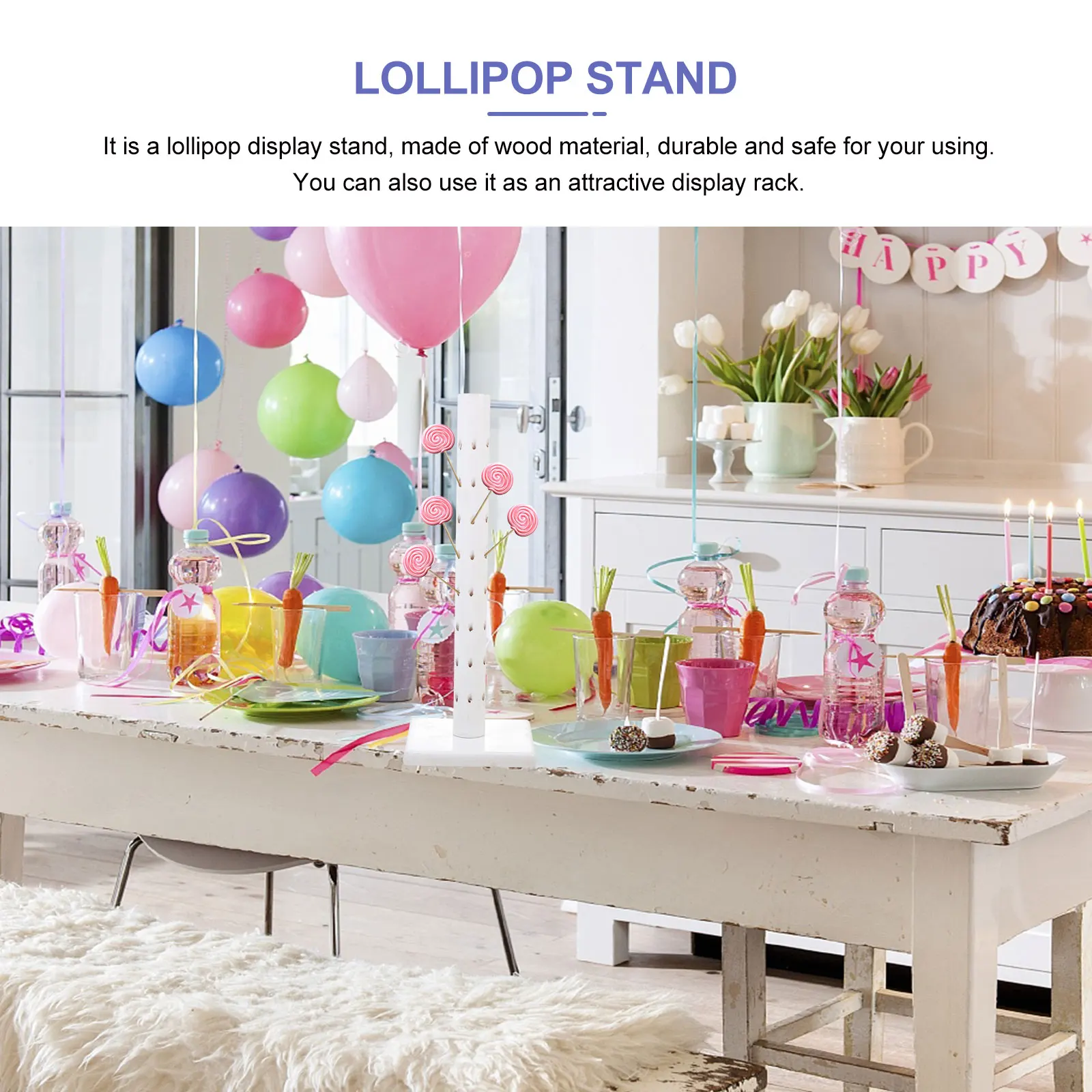 Candy Display Lollipop Tree Rack Multi-use Cake Stands Holders Donut Decorations Cylinder Multi-Use Lollipop Stand Wood Material
