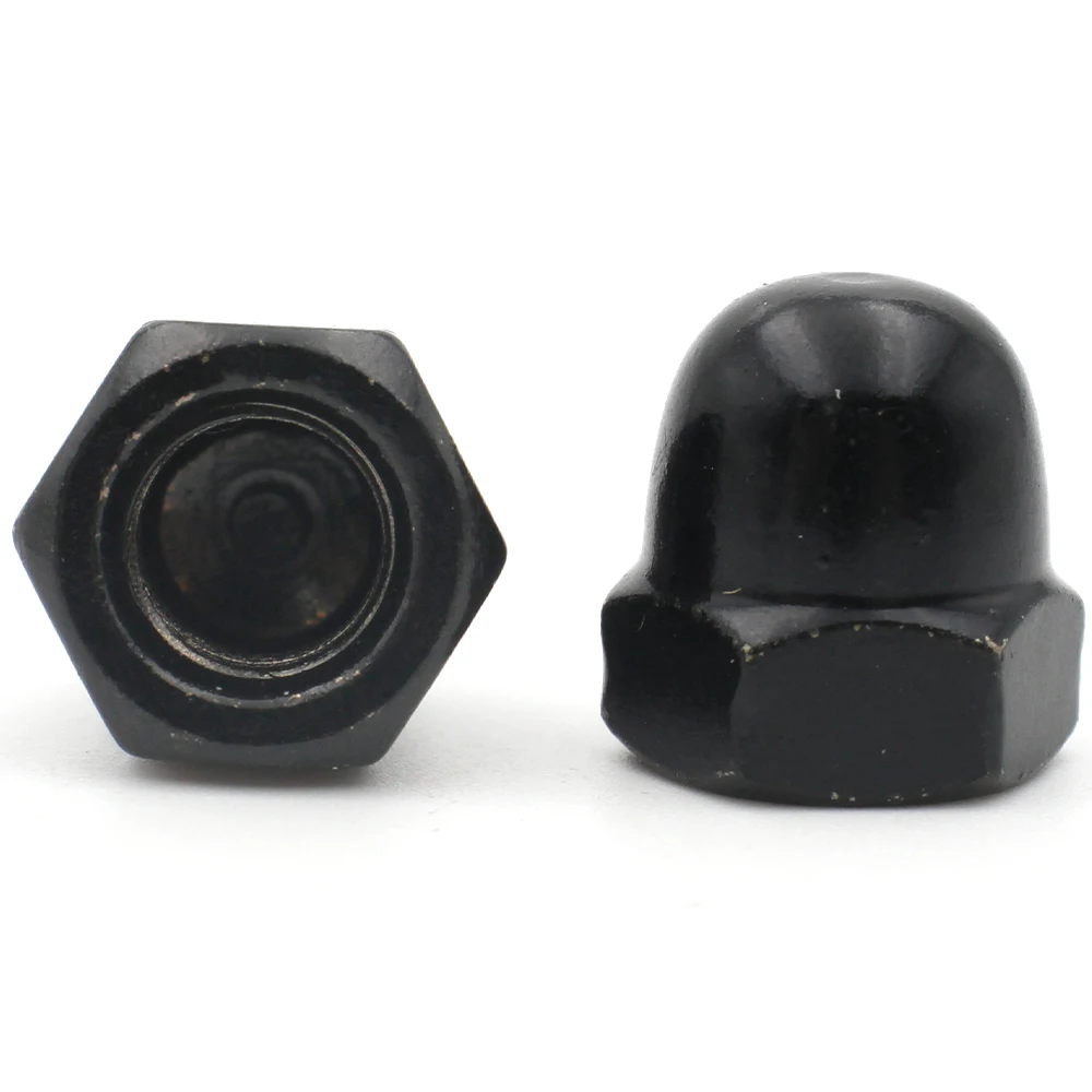 3/4/10/20/30/40pcs M3 M4 M5 M6 M8 M10 M12 Black Carbon Steel Metric Acorn Nuts Crown Hex Nuts Domed Cap Nuts