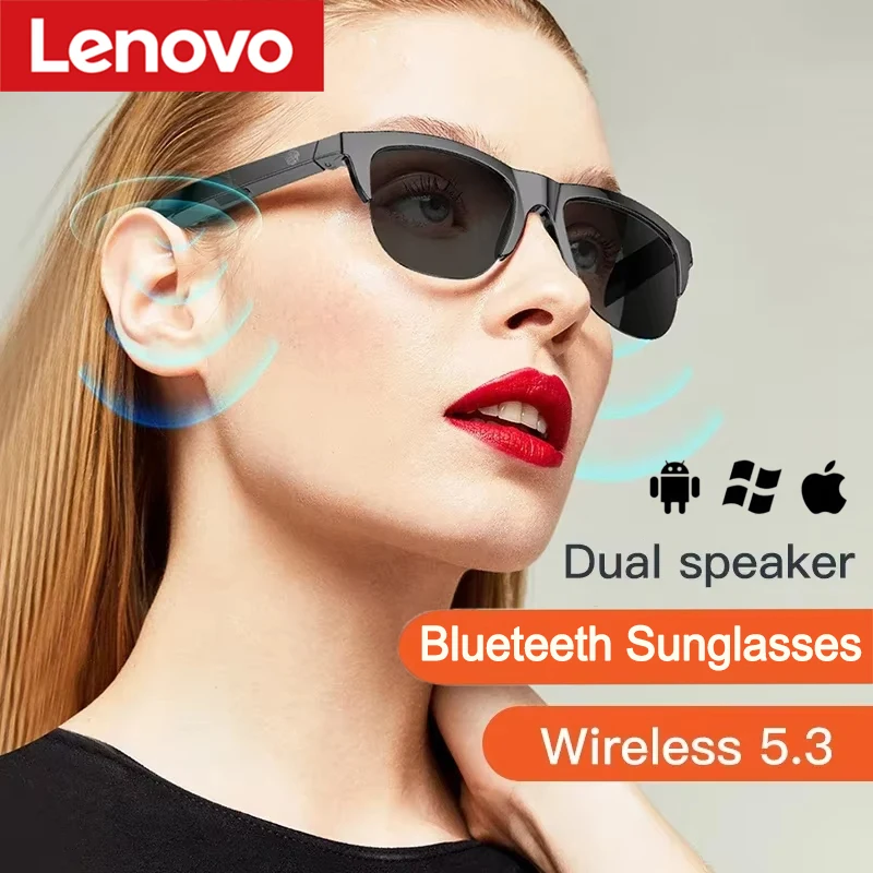 Lenovo 스마트 안경 편광 선글라스(블루투스 스피커 포함) 무선 5.3 운동용 야외 UV 보호 음성 제어 남여 공용