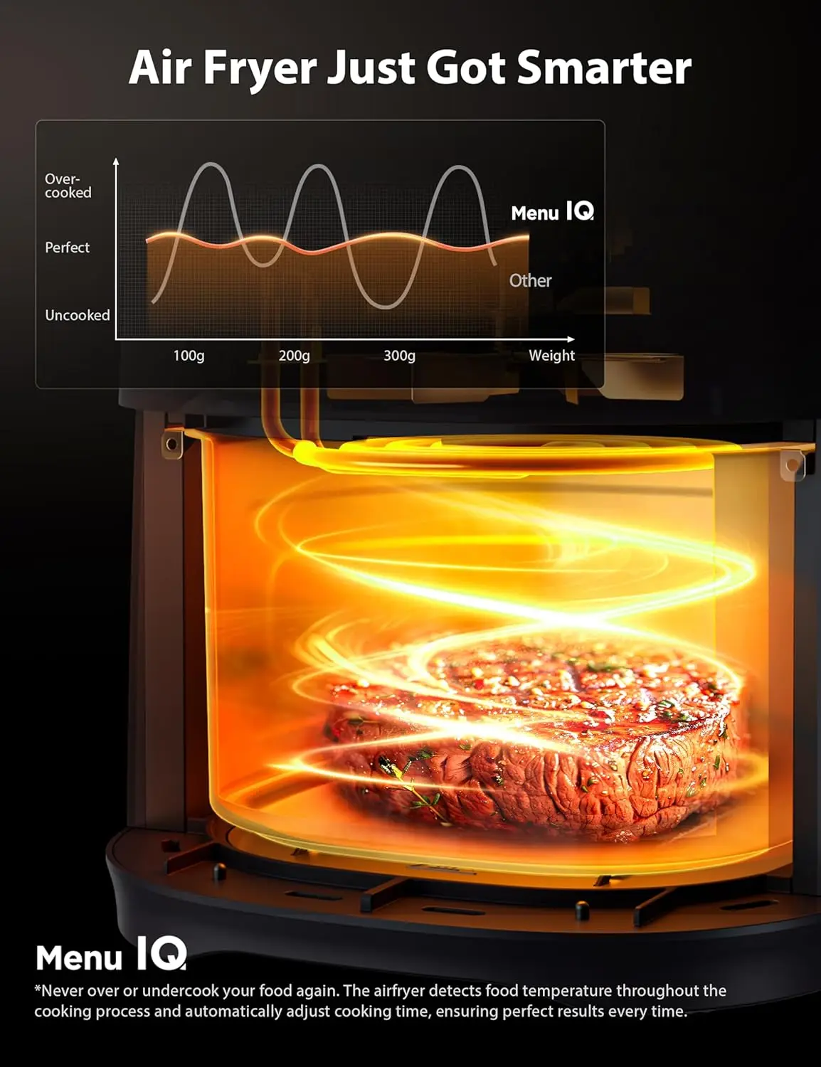 Friggitrice ad aria 7.7QT, dimensioni familiari per pasti veloci e facili, 12 Menu preimpostati e Menu-funzione IQ, precisione 1 f, 90% meno grasso, doppio