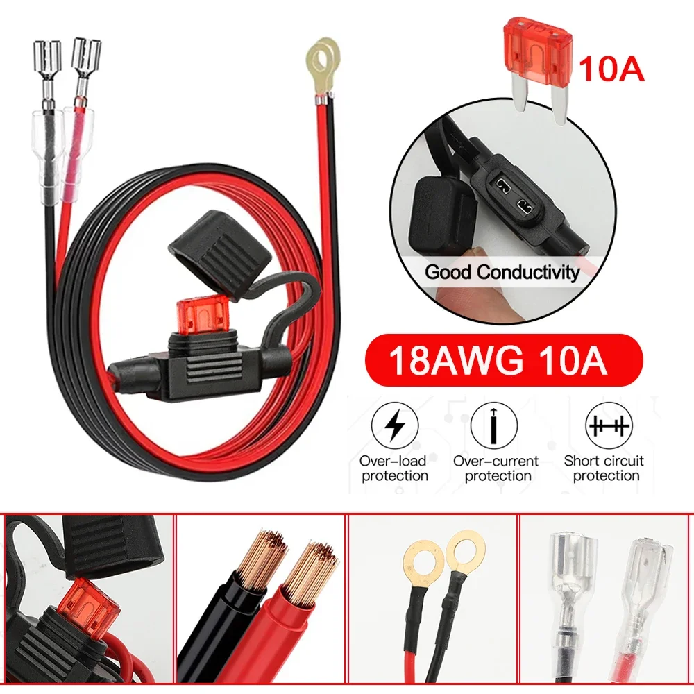 KEBIDU Auto-USB-Ladegerät-Buchsenkabel, 60 cm, Kabelbaum-Anschlusskabel, 18 AWG, mit 10 A Sicherung, für Auto, Marine, Motorrad, ATV, Wohnmobil, Refit