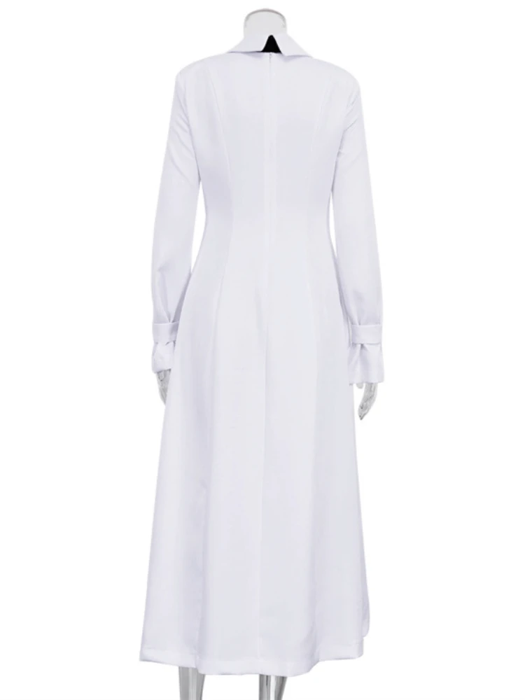 TARUXY abito lungo con spacco laterale per donna bianco elegante colletto rovesciato cravatta abiti Midi Femme 2024 New Street abito snello