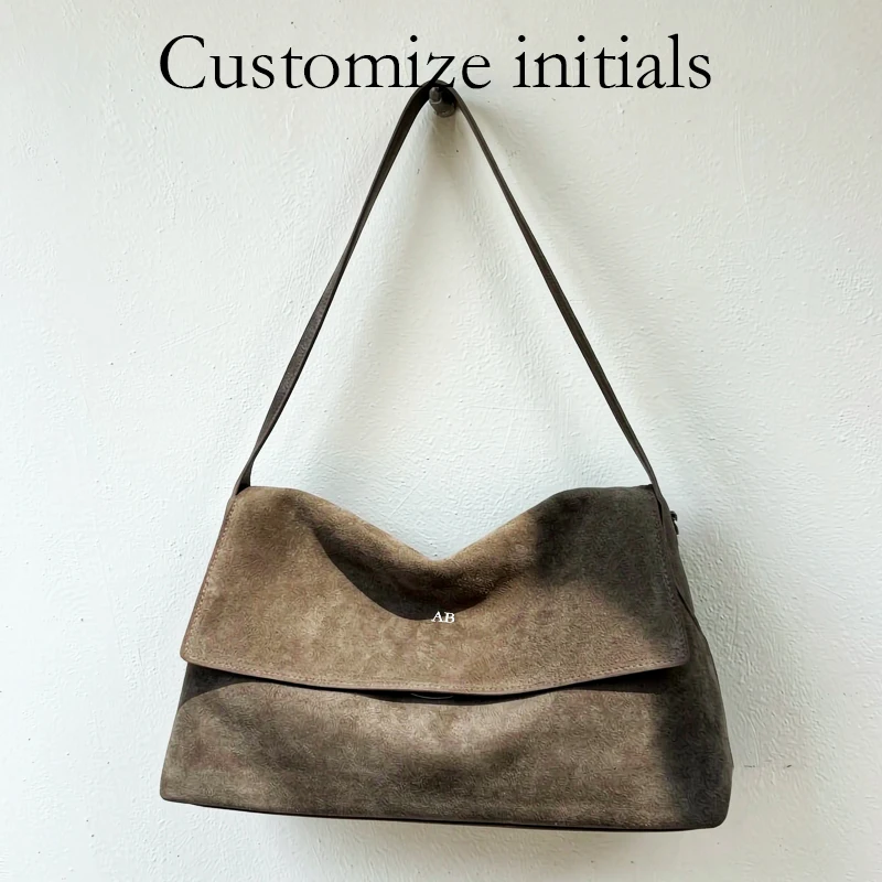 Customize Initials Leather Messenger Bags For Women Luxury Designer Handbags Purses 2026 New In Suede Cowhide Underarm Shoulder