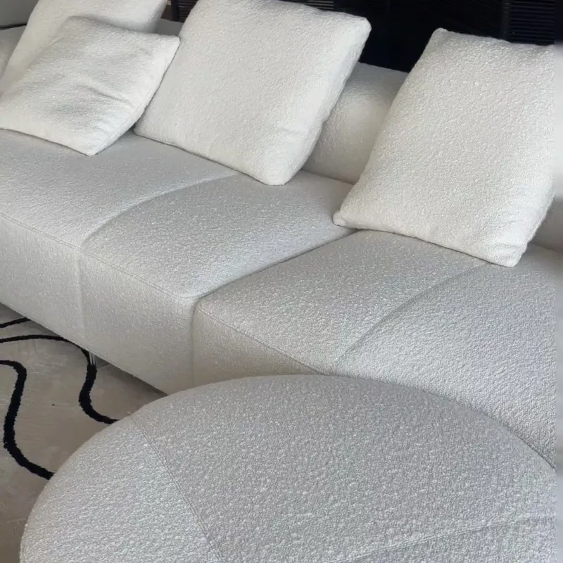 

French cream style large flat sofa, Italian minimalist villa large apartment curved