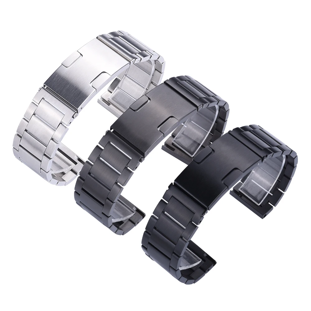 Black Titanium Three Beads Watch Strap Double Press Buckle Quick Release 22mm