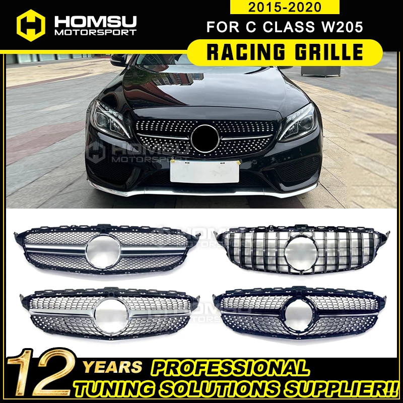 2015 2016 2017 2018 For Mercedez C class W205 Diamond grille For Bens C180 C200 C250 C220 Front Bumper Gt Grille W205 grille