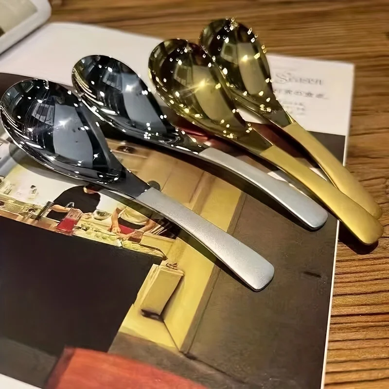 1pc,Soup Spoon Household, Earl Spoon Caviar Stainless Steel Commercial Short Handle Golden Spoon, Rice Spoon Drinking Soup Spoon