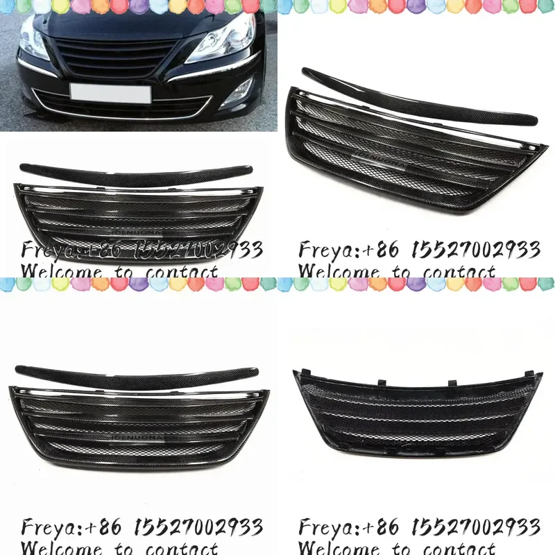 Grill Real Carbon Fiber Fiberglass Upper Bumper Hood Mesh Front Grille + Bracket Trim For Genesis Sedan Sport
