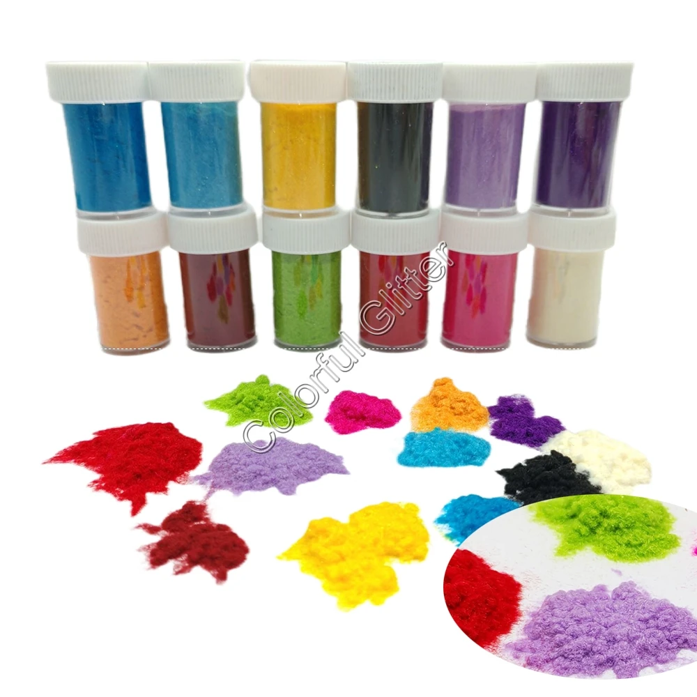 12 Colors 3D Candy Manicure Multi-Color Fuzzy Nylon Fiber Flocking Velvet Powder for DIY Nail Art Tips Crafts Glitter Decoration