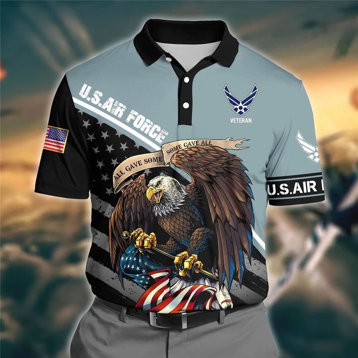 PLstar Cosmos Fashion summer shirts women for men Eagle Space Force Veteran Polo Shirt 3D printed Short sleeve t shirts 01