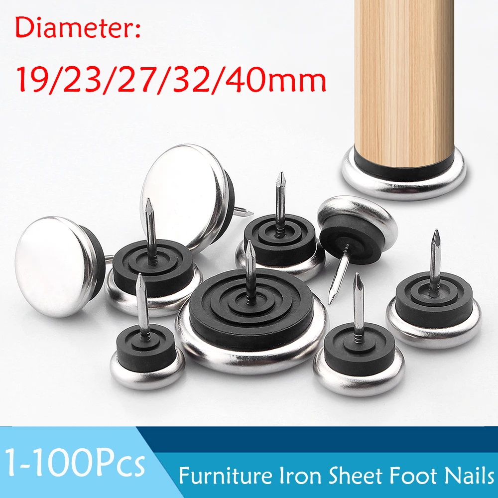19/23/27/32/40mm Furniture Round Iron Foot Nail Leg Protectors Anti Slip Chair Glides Nail On Hardwood Tile Sliders Pads