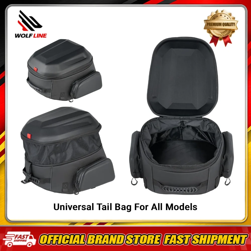 WOLFLINE Universal Waterproof Motorcycle Tail Bag 42L-54L Hard Shell Rear Seat Helmet Bag with Rain Cover for Commute & Travel