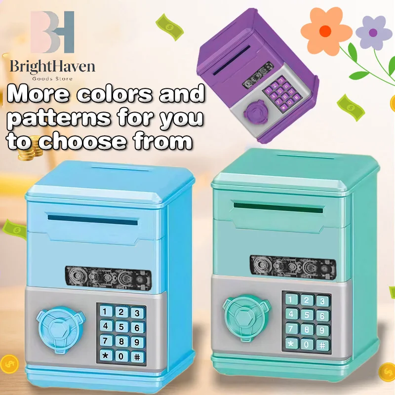 Automatic Mini Safe Coins Cash Saving Money Box Password Counter Code Key Lock Coin Bank ATM Child B.H