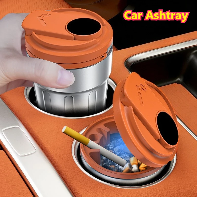 Portable Car Ashtray With Lid Cigarette Ashtray Cup Storage Garbage Container LED Light Car Interior Auto Decor Accessories