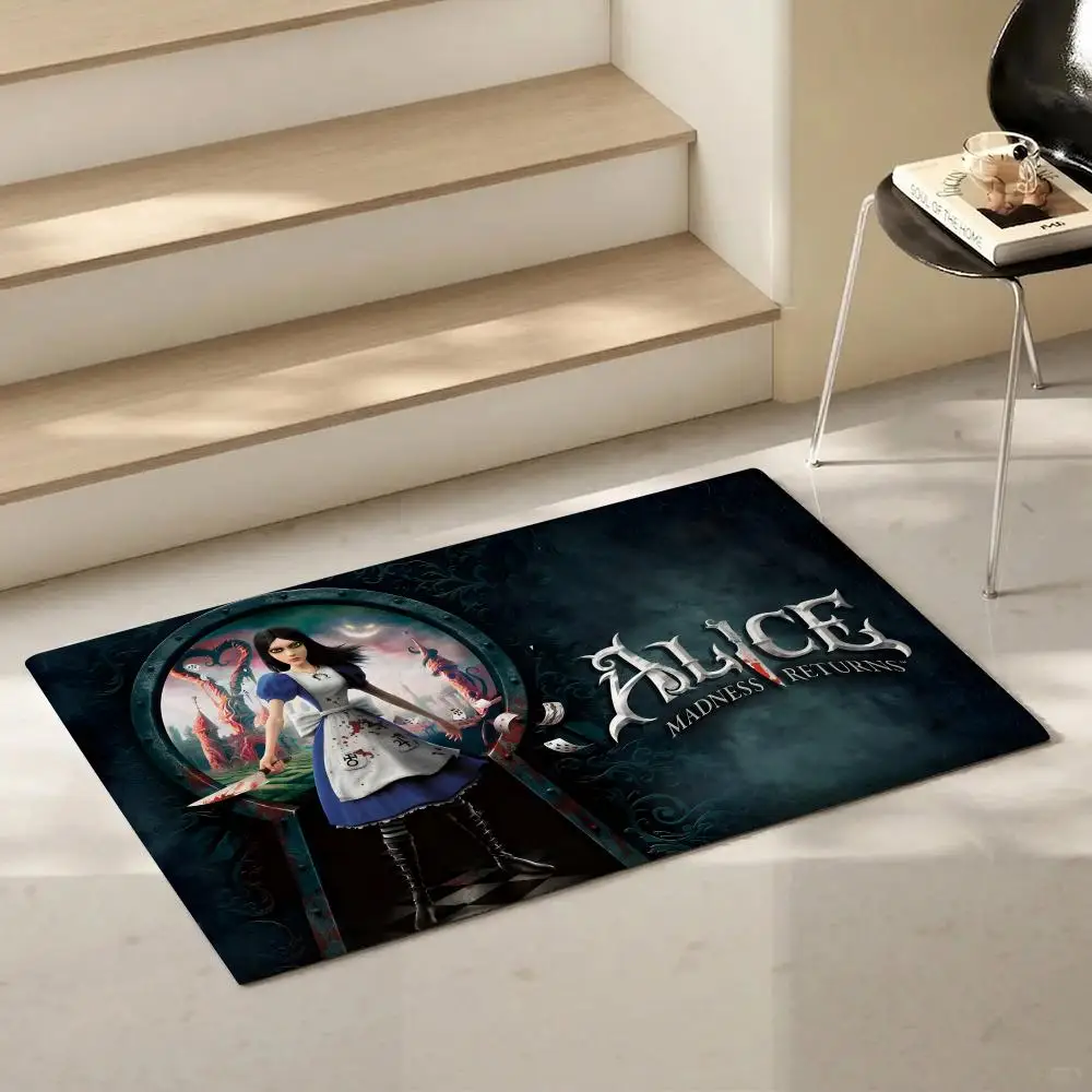 Dark Game Alice: Madness Returns Floor Mat Eco-Friendly Flannel Doormat Non-Slip Odorless Soft Short Plush Indoor Floor Rug