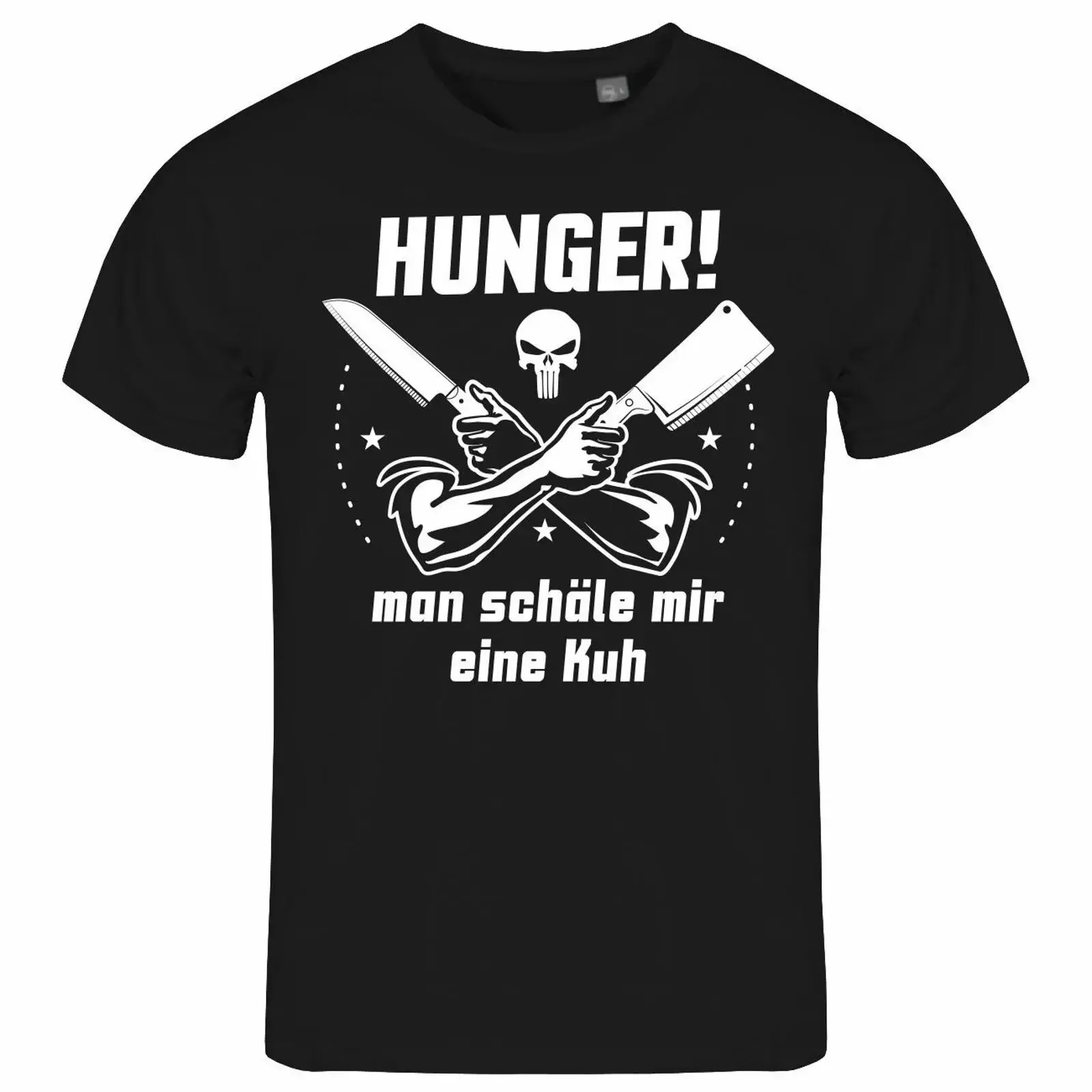 Herren T Shirt HUNGER Man sch?le mir eine Kuh S bis XXL Fleisch rind bbq grill vintage Washed Stylish Versatile Soft Slightly
