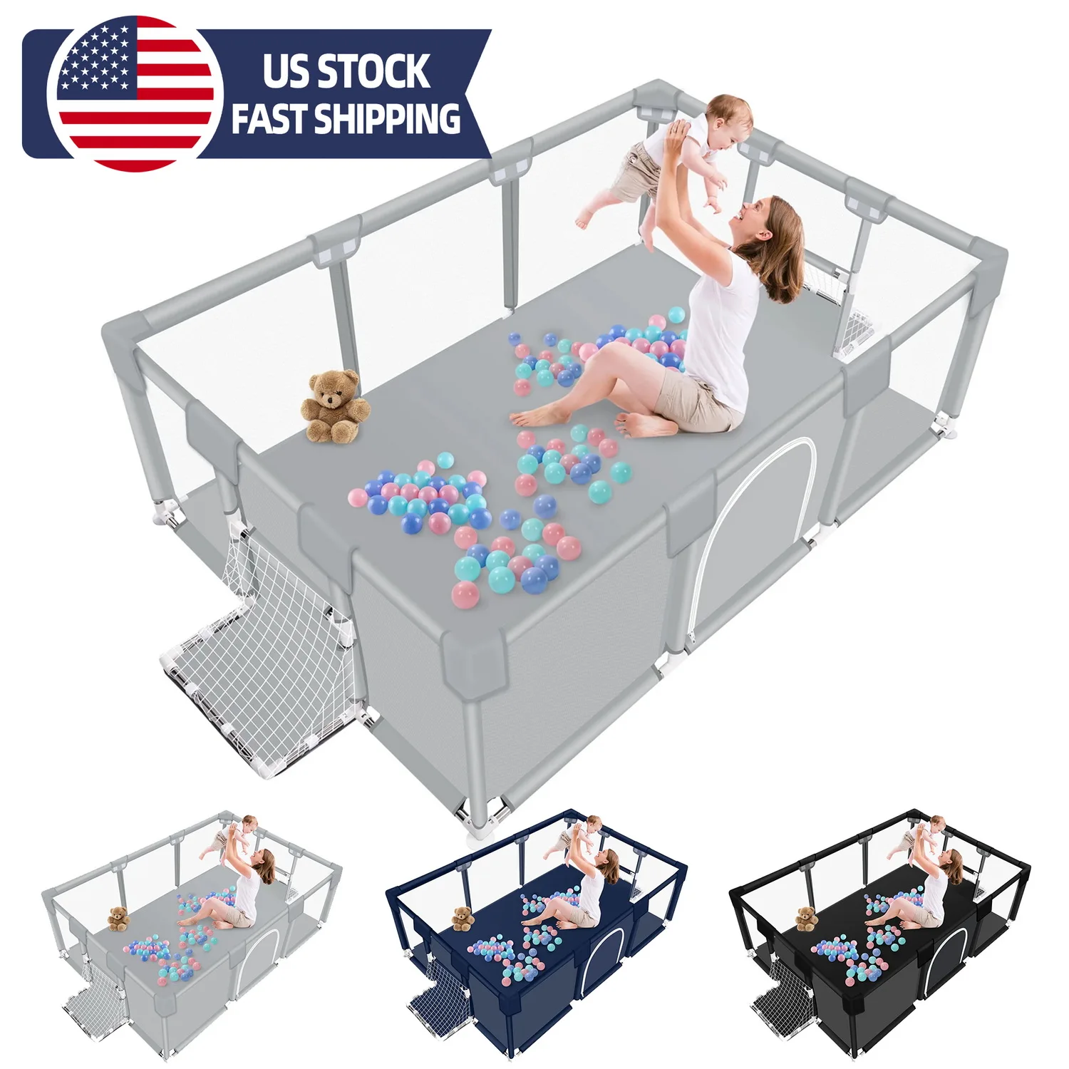Parque infantil para bebés de diseño seguro, patio grande para juegos de bebés de 71 pulgadas con valla de seguridad de malla suave y transpirable, ideal para bebés y niños pequeños