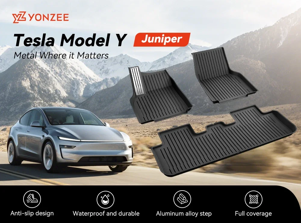 YZ Für Neues Tesla Model Y Juniper 2025-2026 Premium/Performance TPE Auto-Fußmatten Mit Metallpedalen Ganzjährig Wasserdicht – Detail 1