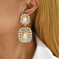 Teardrop Shiny Glass Vintage Luxury Quality Big Dangle Drop Earrings For Women Trendy Chandelier Charm Prom Party Jewelry Gift