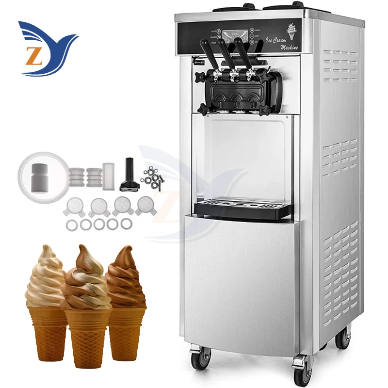 Ice Cream Making Machine 2200W 28L Per Hour Stainless Steel Vertical Small Automatic Home and Commercial Double Storage Cylinder