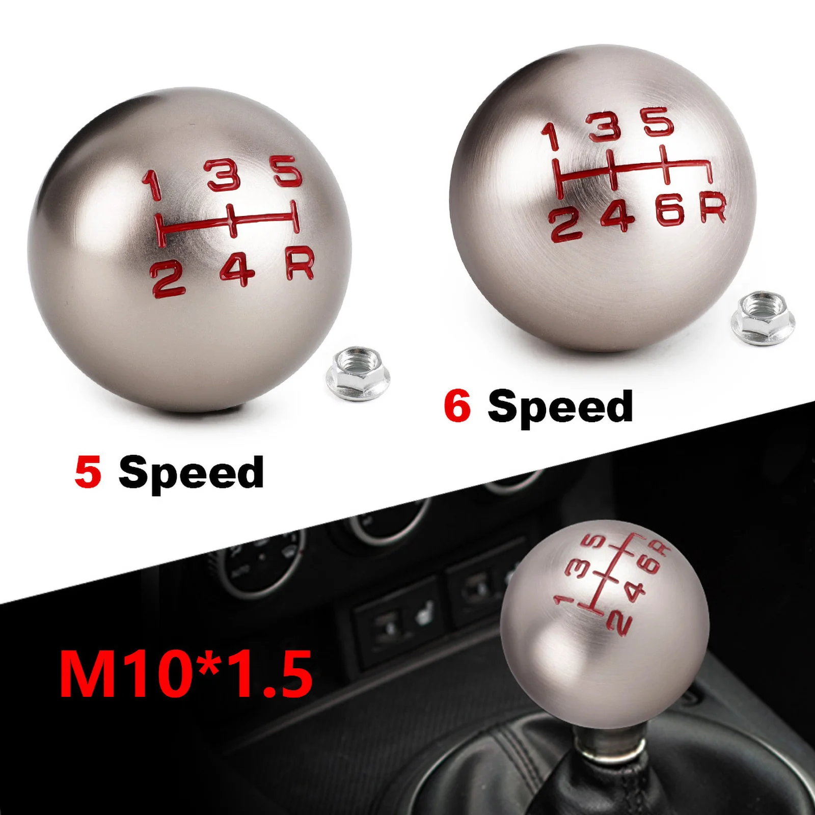 Aluminum 5/6 Speed JDM Ball Shape Shift Gear Knob M10*1.5 For Honda Fit Civic City FD2 FN2 EP3 TYPE R DC2 DC5 AP1 AP2 S2000 F20C