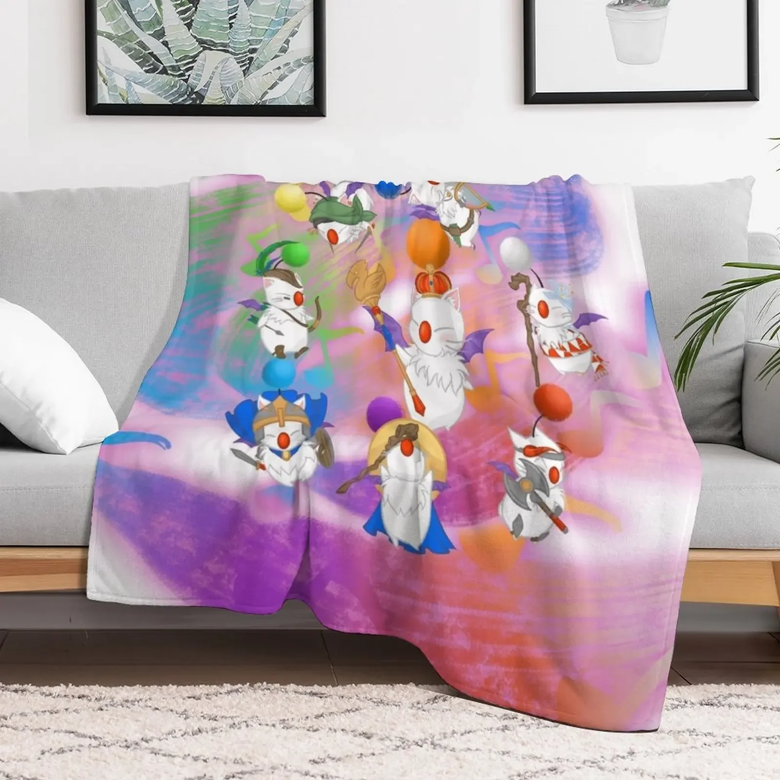 Thornmarch Extreme - Good King Moogle Mog XII from FF14 Original Art Throw Blanket anime Fashion Sofas Camping Baby Blankets