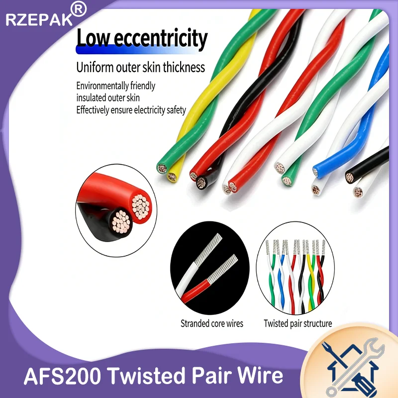 2M~50M 2‑Pin PTFE Twisted‑Pair PTFE Wire 26‑13AWG FEP High Temperature Copper Core Electronic Signal Cable for DIY Projects