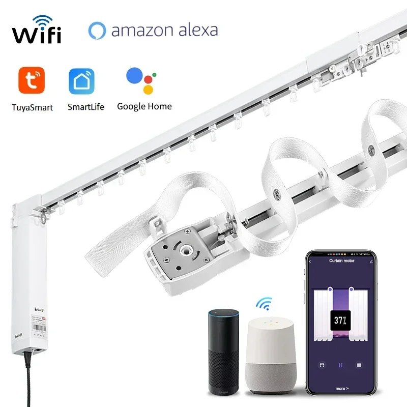 Tuya Wifi  S wave Custom Trackripple Electric Curtain Alexa Google Alice Voice Control Smart Home System Motor Rail