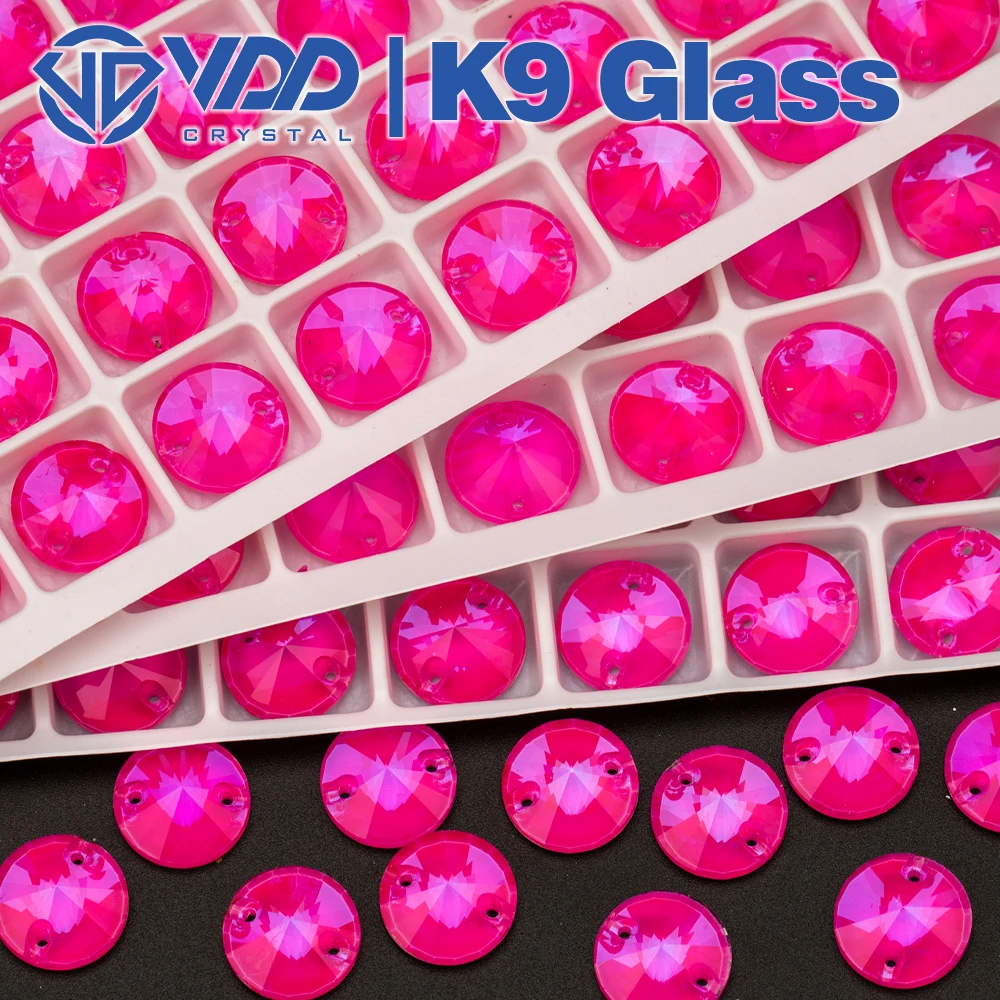 VDD Großhandel Top-Qualität K9 Neon-Rose Glas-Aufnäher-Strasssteine zum Aufnähen, flache Kristallsteine, in Box verpackt, DIY-Bekleidungsdekoration – Detail 4