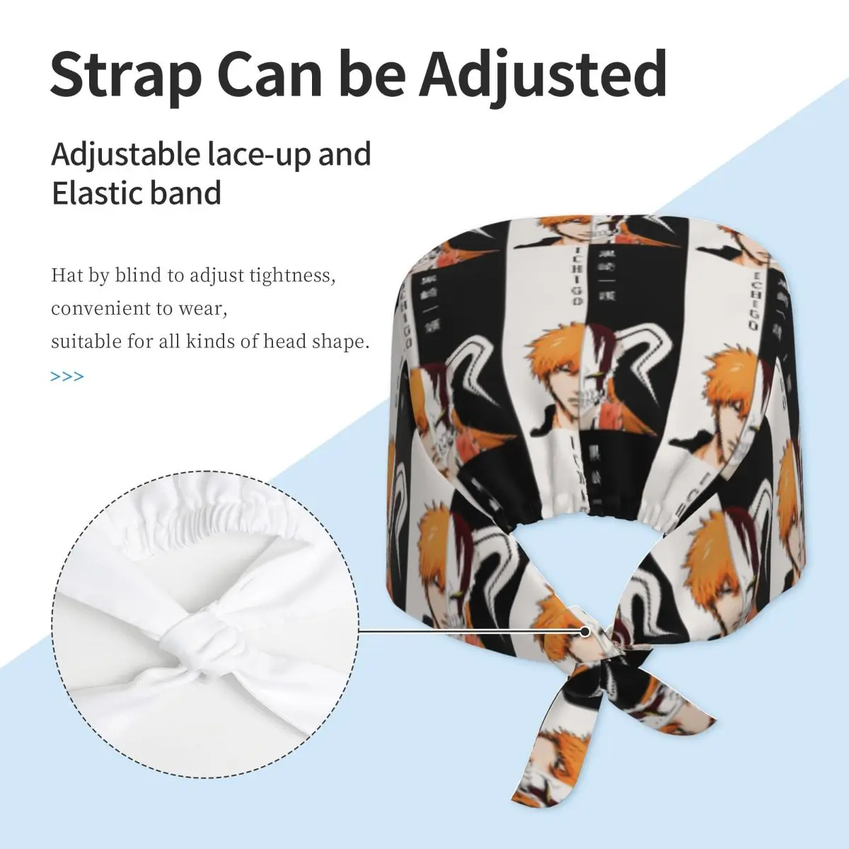 Ichigo Kurosaki Anime Bleach Scrub Hat Doctor Working Surgical Cap Men Women Adjustable Nursing Caps for Dentist