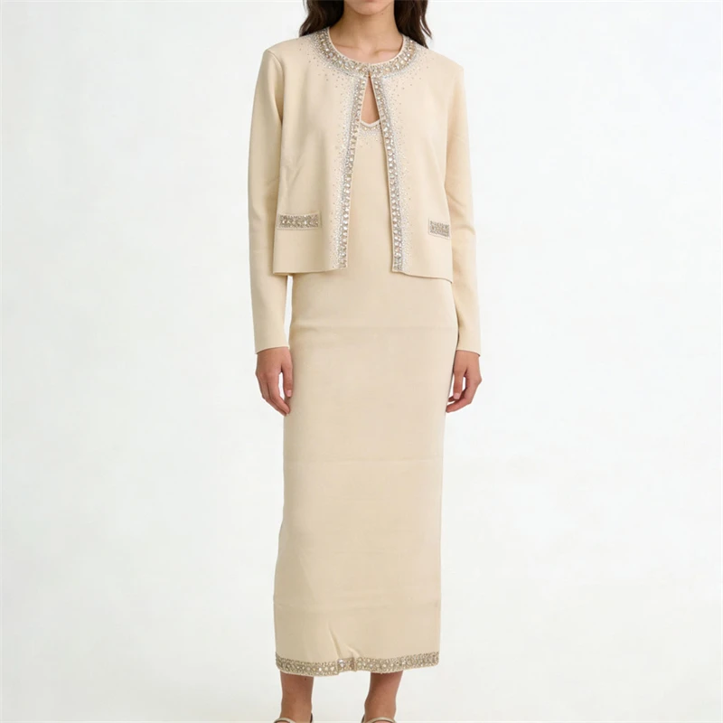 

Spring 2026 Women's FashionCasual Knitted Open Cardigan HighQualityHeavy Embellished Long Sleeve Thin Needlework without Buttons