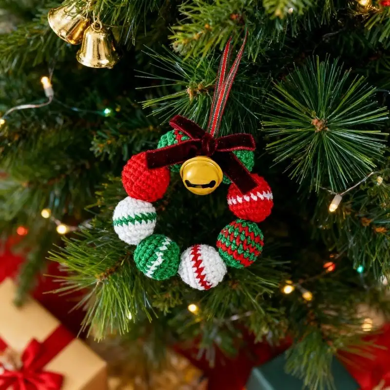 木製アクセント付きサンタ ニット リース 耐久性のあるホリデー オーナメント ニット サンタ デコレーション 季節の装飾用 B03E