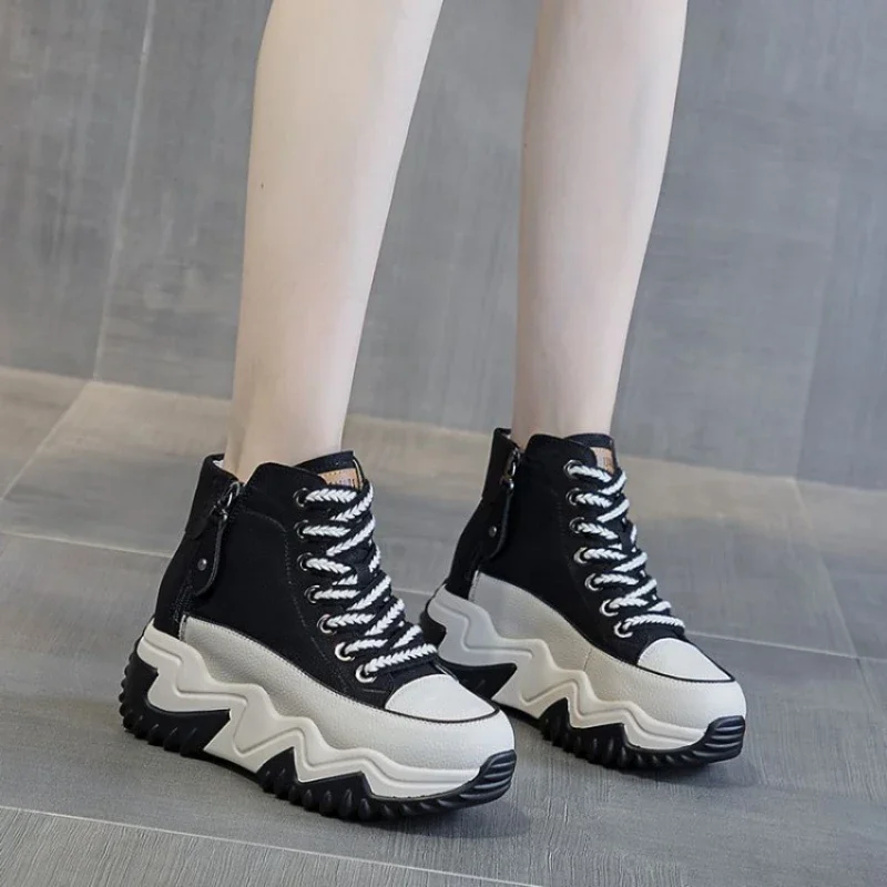 

Women Sneakers New Platform Sneakers Black Shoes Spring Autumn Genuine Leather Keep Warm Fashion Boot Winter Booties Botas Mujer