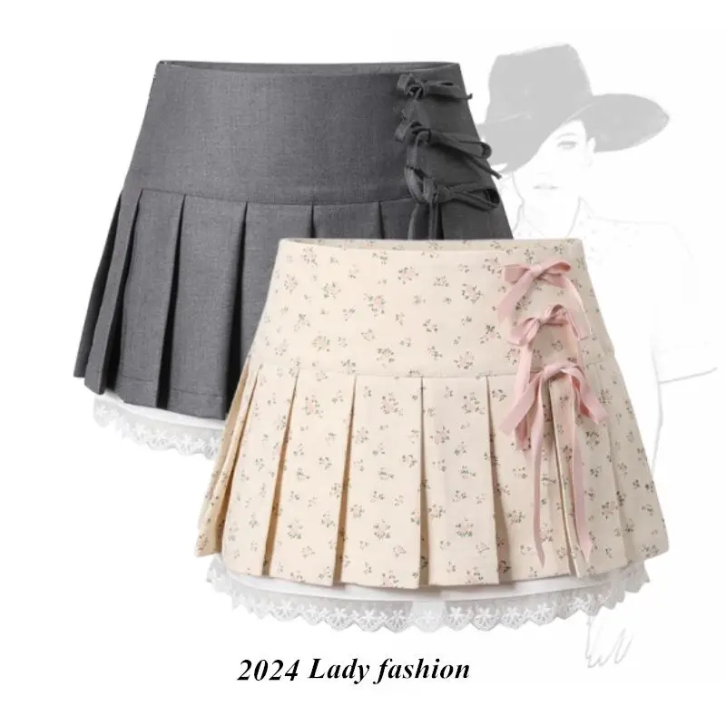 

Japanese Style Y2k Mini Skirt Women Slim Sexy Party Sweet Kawaii Lace Fashion Bandage Design Clothing 2024 Summer