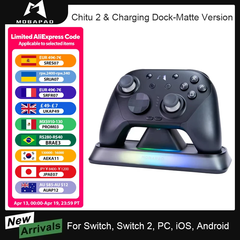 MOBAPAD CHITU 2 with Charging Dock-Matte Version Game Controller for Nintendo Switch 1/2, PC, Android, iOS HD Mechanical Gamepad