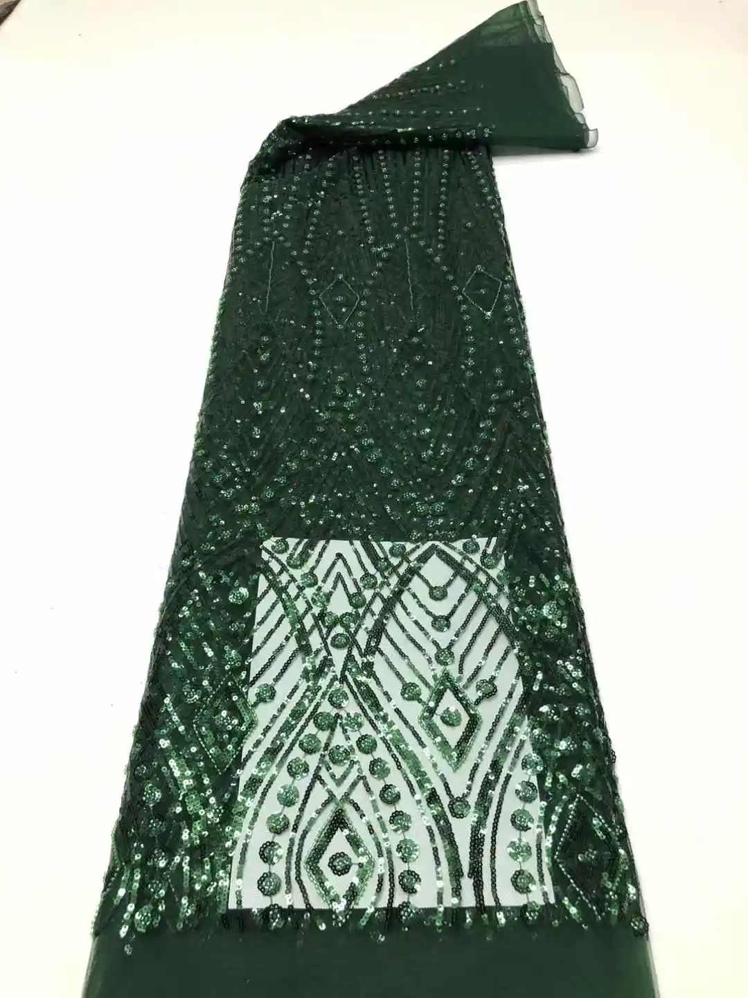 

2025 High Quality African Tulle Lace Fabric Handmade Beads Nigerian Sequin Laces Fabrics 5 Yards for Women Party Dress