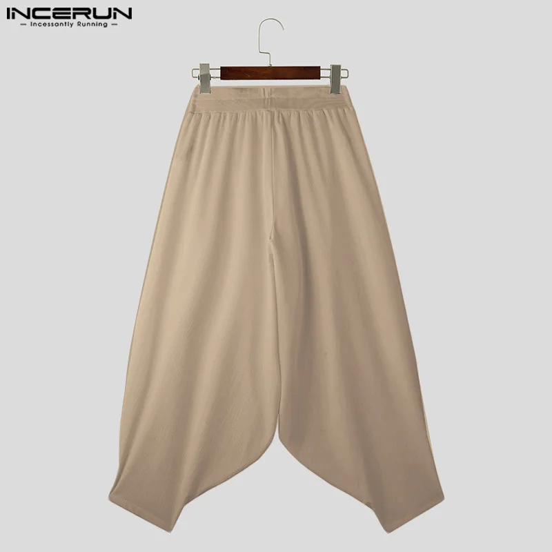 2024 Men Wide Leg Pants Solid Color Elastic Waist Loose Streetwear Casual Trousers Men Oversize Fashion Long Pants S-5XL INCERUN
