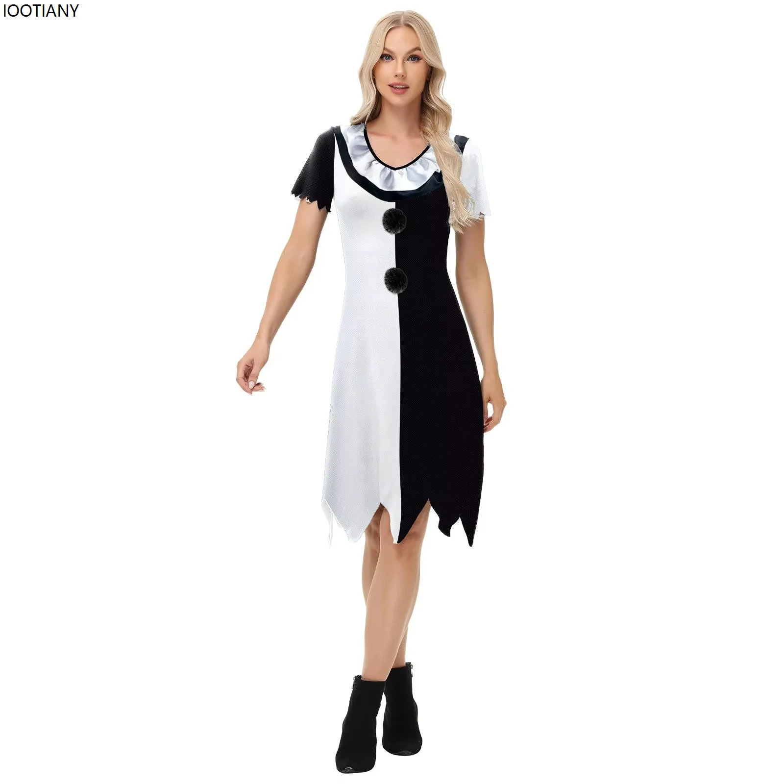 

CosplayWomen Evil Clown Cosplay Dress Halloween Horror Movie Clown Fancy Dress Carnival Party Patchwork Print Dress Festival Sta