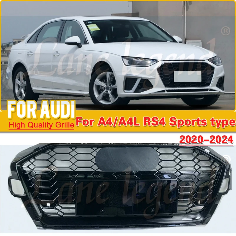 

For RS4 Style Front Sport Hex Mesh Honeycomb Hood Grill Gloss Black for Audi Sports Type A4/S4 B9.5 2020-2024 car accessories