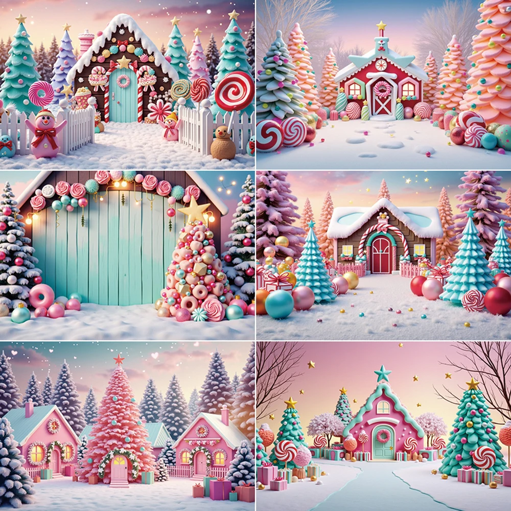 

MOON.QG 2025 Christmas Photography Background Xmas Tree Houses New Year Decor Backdrop Children Studio Photocall Accessories