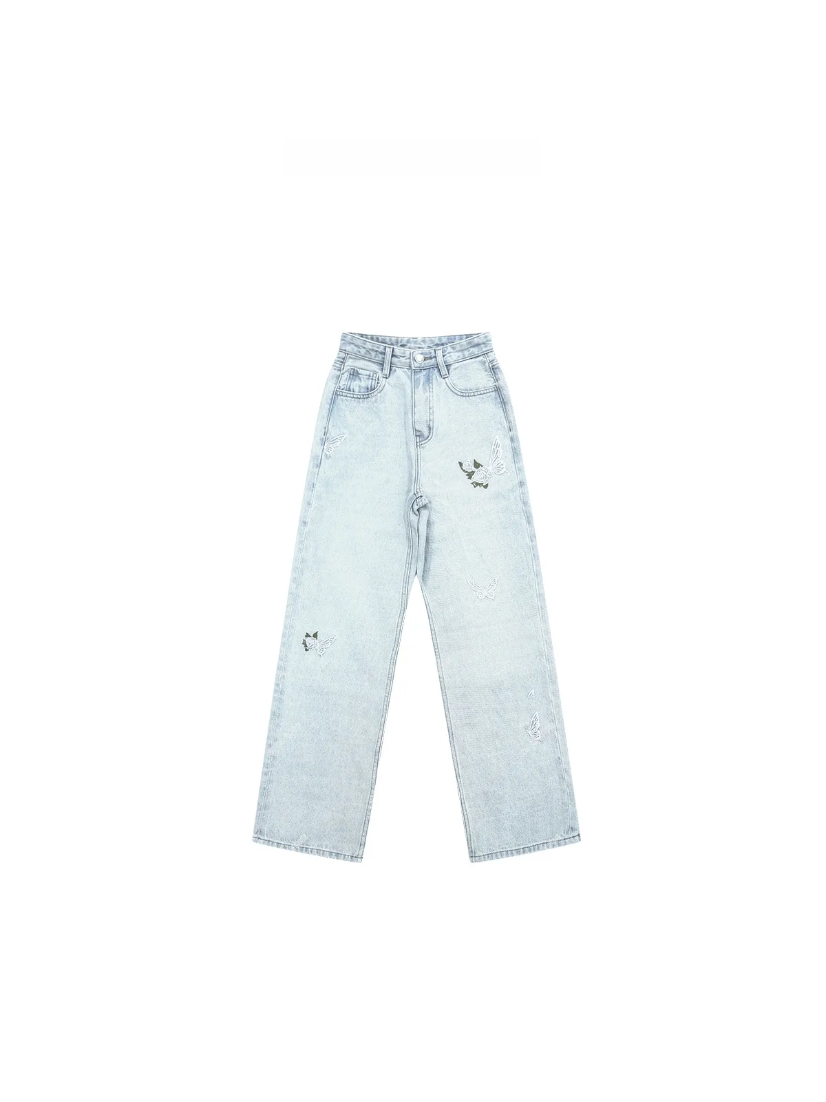 

Retro Embroidery Casual Versatile Women's Jeans Spring Summer Light Color Denim Pants Straight Leg Fit l Waist