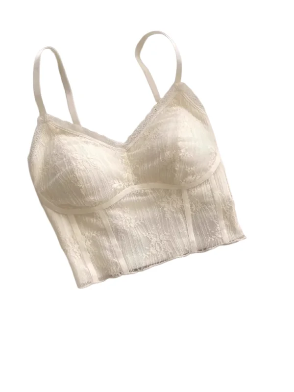 

KUCLUT French Lace Halter Bralette - Backless Wireless | Convertible & Removable Pads | White Comfort Bra for Daily/Evening Wear