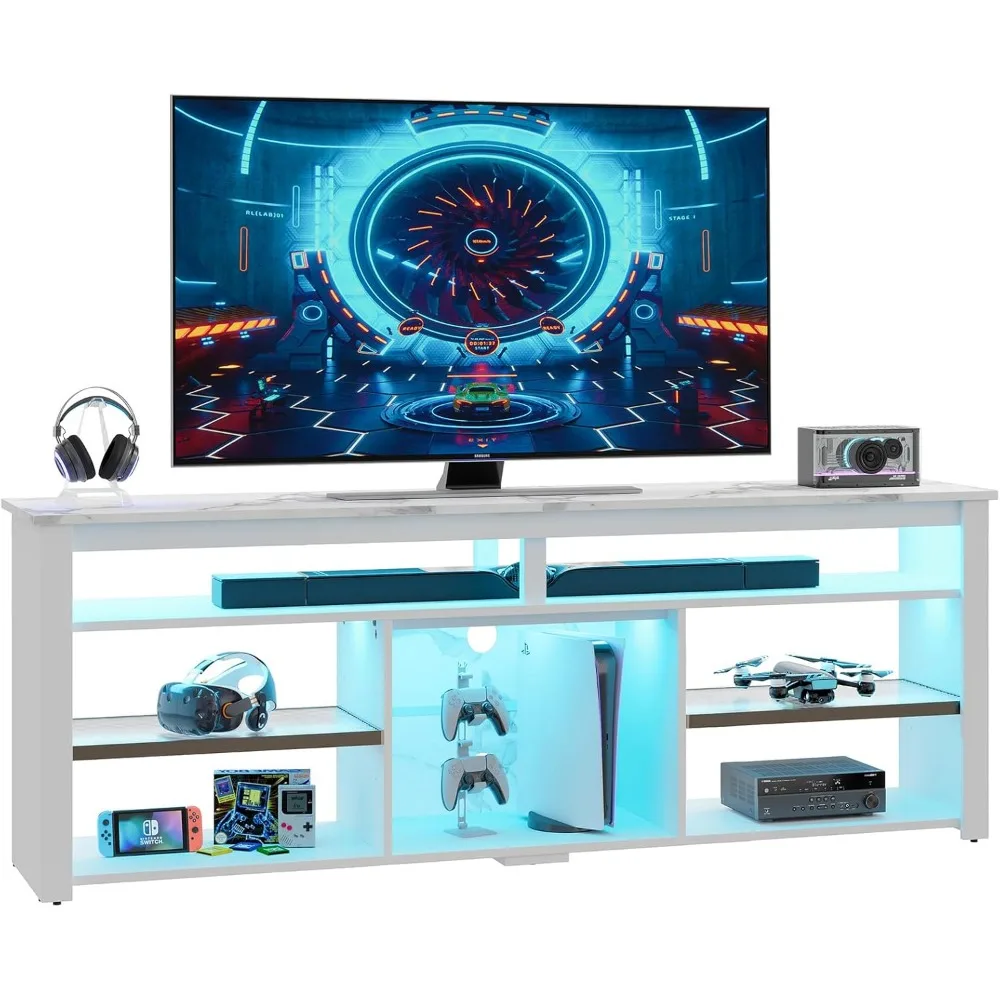 TV Stand for 75 inch TV, Tall LED Entertainment Center with Adjustable Shelf, Gaming TV Console with Storage, Modern TV Cabinet image 6