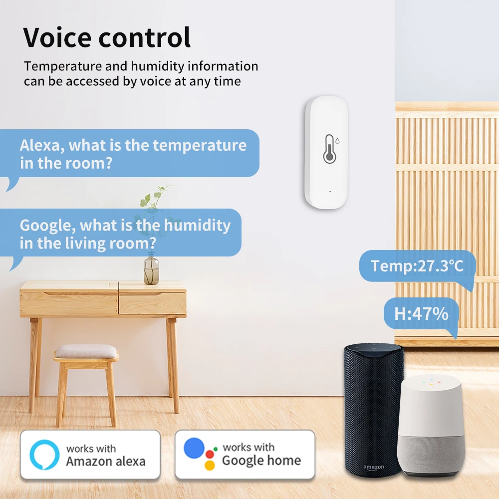 TNCE Tuya sensor de temperatura e umidade wi-fi/zigbee, monitor higrômetro termômetro interno, funciona com vida inteligente alexa google home