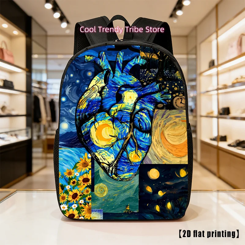 A Unisex Backpack Featuring Van Gogh'S Starry Night Design, Lightweight And Spacious, Equipped with Adjustable Shoulder Straps A