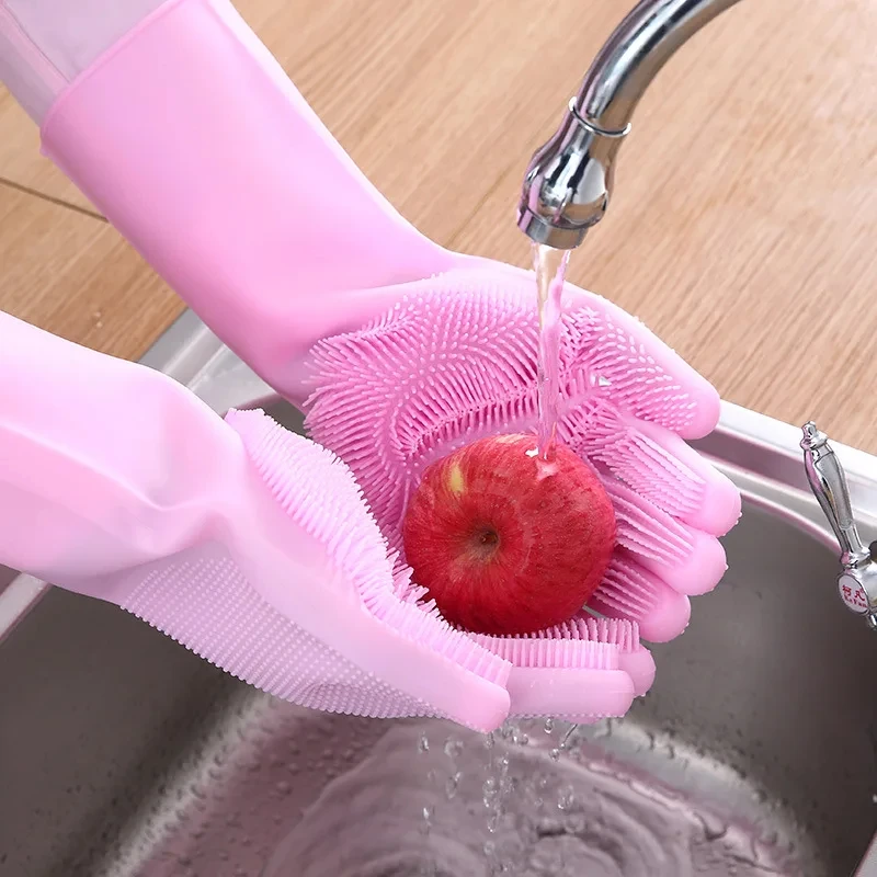 Silicone Dishwashing Gloves Dishwashing and Laundry Insulated Kitchen Cleaning Household Gloves Pet Bathing Gloves